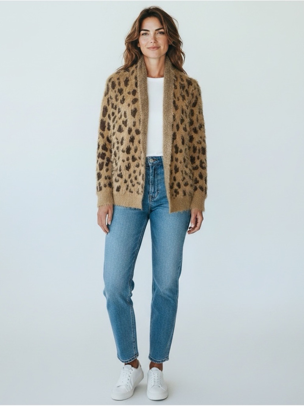 Olivers Leopard Fuzzy Knit Cardigan in Tan and brown L
